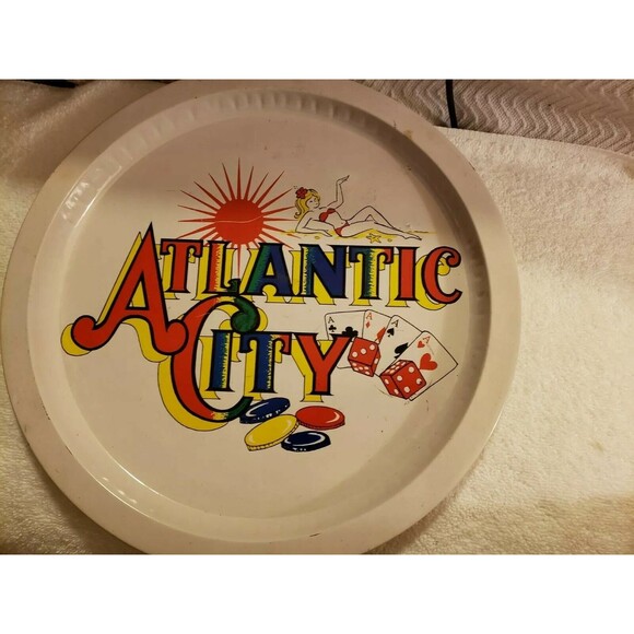 Vintage Atlantic City New Jersey Tin Serving Tray Souvenir Barware - Picture 4 of 4